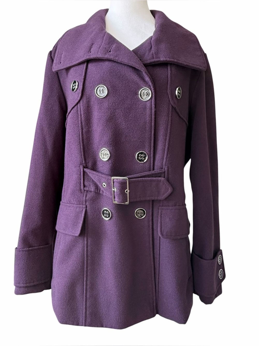George Women’s XL Peacoat Purple Belted Double Breasted Fitted Jacket Coat